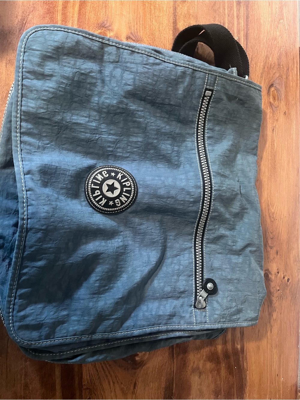Kipling Slate Blue Nylon Messenger Bag with Black Strap